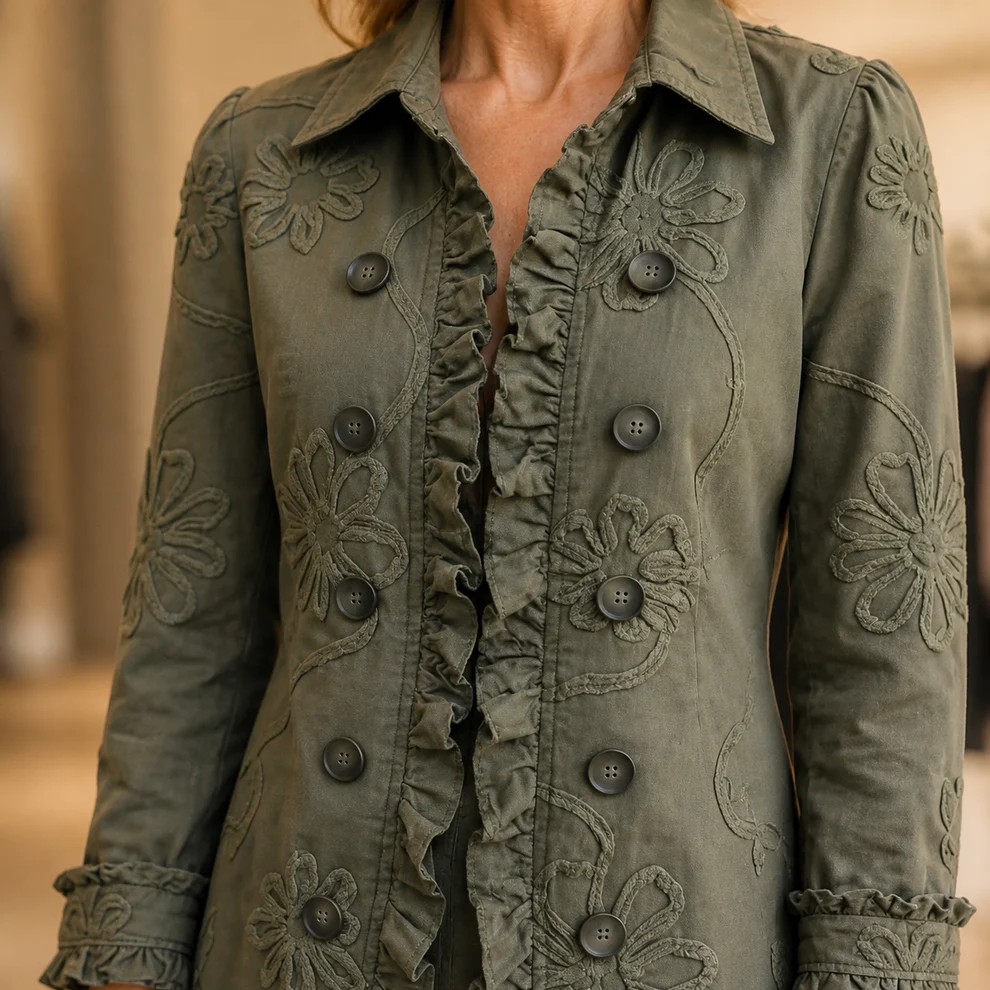 Veste Blazer Légère à Volants et Revers Plissés