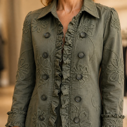 Veste Blazer Légère à Volants et Revers Plissés